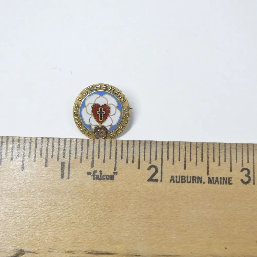 Lutheran Sunday School 14 Years Church Pin 1/10 10K Gold Filled Enamel Vintage